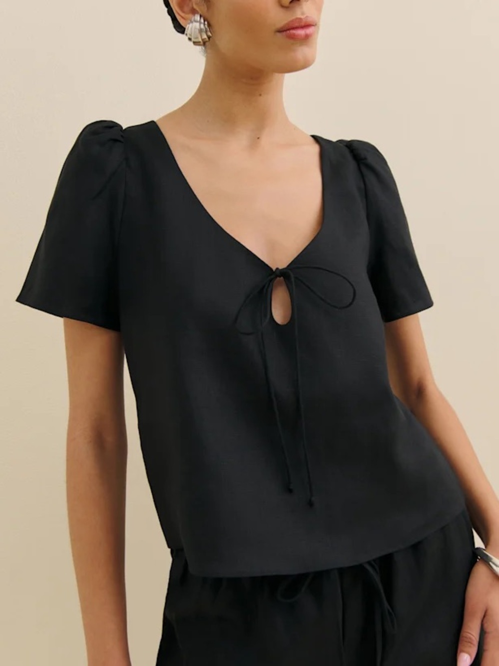 Reformation Mayla Linen Black Top